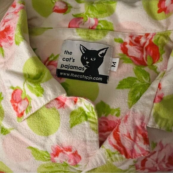 The Cats Pajamas Flannel Floral Pajama 2 Piece Set White Pink Green M - Picture 1 of 3